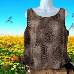 Womans Top Sag Harbor Brown Animal Sleeveless Rounded Neck Polyester Size 14